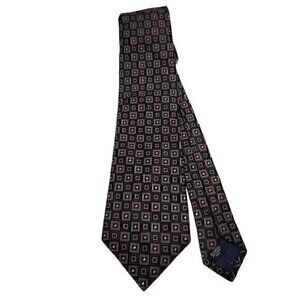Daniel Cremieux Silk Tie Black Hand Tailored Square Geometric Print